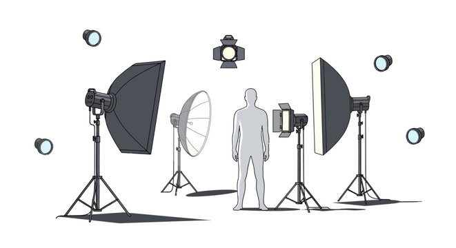 Professional Photography Studio Setup with Model Silhouette.