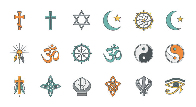 Collection of Religious Symbols from Various Faiths and Beliefs.