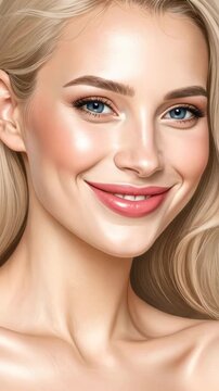 Close-up Portrait of a Smiling Young Woman with Blue Eyes and Blonde Hair