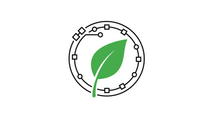 Green leaf integrated into circuit board circle © picture