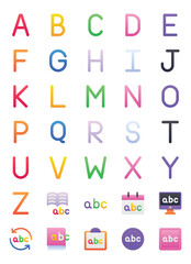 Gradient color icons set for Alphabet, education
