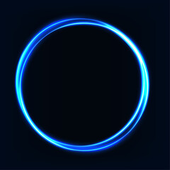 Obraz premium Glowing neon circle in blue. Vibrant neon circle rings a captivating abstract composition in shades of blue isolated on dark background for gaming interface design.ai