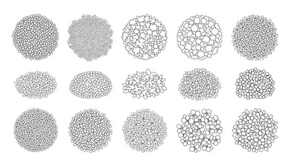 Top View Shrub and Bush Symbols Mixed Textures Plan Outline Vector Bundle