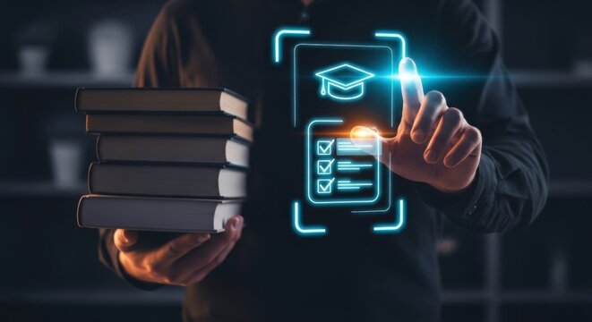 Person using digital tablet and laptop for online education and certification