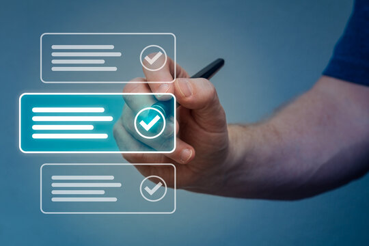 Corporate task management concept, professional using online checklist system for quality assurance, compliance and workflow optimisation