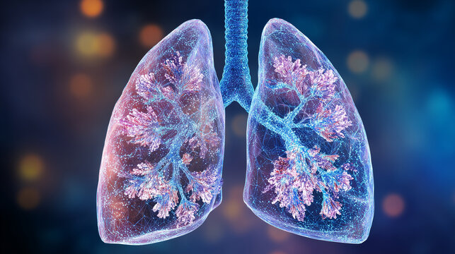 Ilustra&ccedil;&atilde;o detalhada de pulm&otilde;es humanos com destaque para bronqu&iacute;olos e estrutura interna, representando sa&uacute;de respirat&oacute;ria, anatomia e funcionamento do sistema respirat&oacute;rio humano moderno