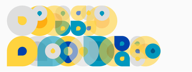 Abstract colorful circles overlap, creating playful geometric composition. Bright hues dominate design, suggesting energy, positivity.