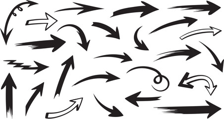 A collection of various black arrows on a white background for design and directional purposes