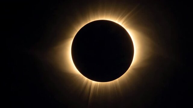 Total solar eclipse with corona visible against a dark sky.