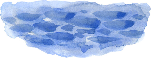 Vibrant hand-painted watercolor wash of blue water with shimmering ripples. This textured aquatic element captures the fluid motion of a lake or ocean, making it perfect for summer