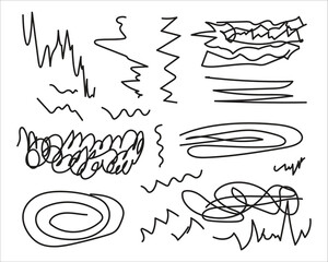 A collection of abstract scribbles and squiggles in black on a white background