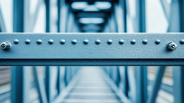 Self-assembling modular bridge systems interlocking beam joint, metallic sheen, subtle hydraulic line, connection pin