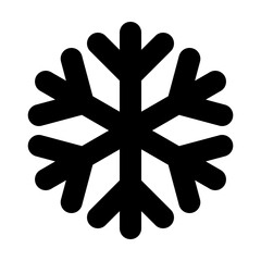 A monochrome illustration of a six-pointed snowflake in black
