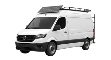 A white van with a roof rack on top