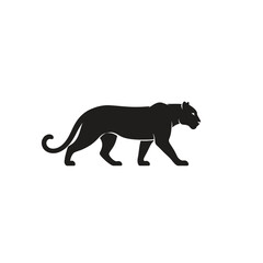 Obraz premium Powerful black vector logo silhouette of a majestic walking panther, symbolizing strength, speed, and untamed wild nature for diverse branding and graphic design projects
