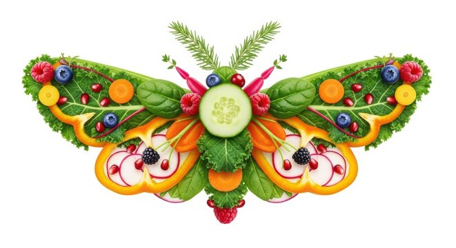 Butterfly made of fresh vegetables and fruits, healthy food concept