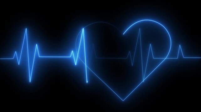 Glowing Blue Heartbeat E C G Line Graph Pulse on Black Background Medical Health Technology Concept electrocardiogram