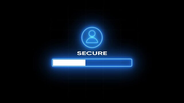 Secure Login Loading Animation with Blue Neon Lights on Black Background for Cybersecurity and Technology Concepts
