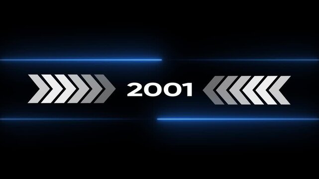 Futuristic neon light with 2001 text on black background for tech or retro themed projects blue neon