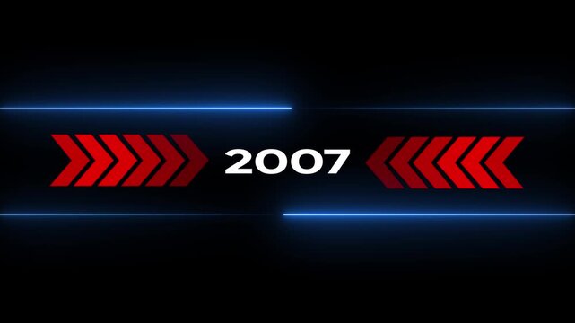Glowing Blue Lines with 2007 Text on Black Background for Retro Futuristic Technology or Countdown Concept