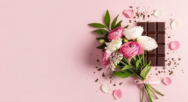 Mother's day gift ideas chocolate bouquet with pink and white flowers for mom