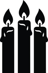 Obraz premium Black silhouette of three burning candles vector illustration
