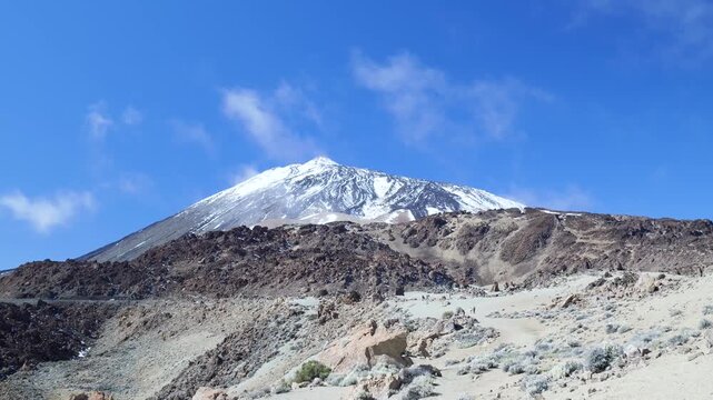 Snow covered teide volcano in tenerife