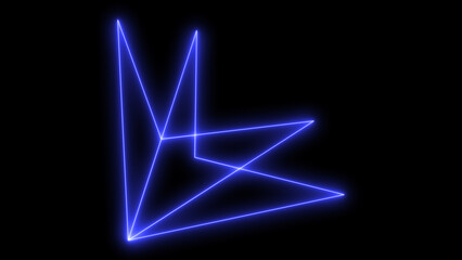 Naklejka premium Dynamic blue neon geometric lines forming an abstract complex pattern for a futuristic digital illustration and technology concept, isolated on black background.