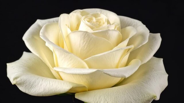 Close-up of a delicate creamy white rose with layered petals against a dark background