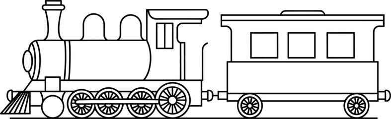 Classic steam train coloring page with locomotive and wagon outline vector illustration for kids transport education activity © Mst