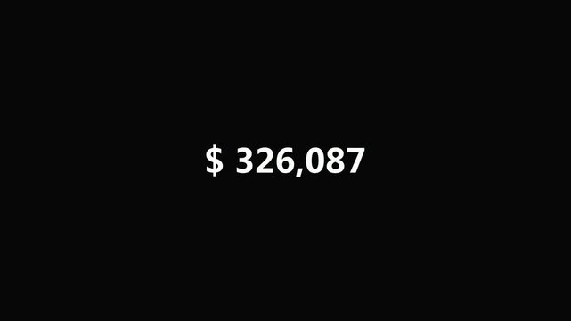 Five hundred thousand dollar counting animation from zero to five hundred thousand  on a transparent background, 0 to 500000 dollar money counter animation with alpha channel in 4k  
