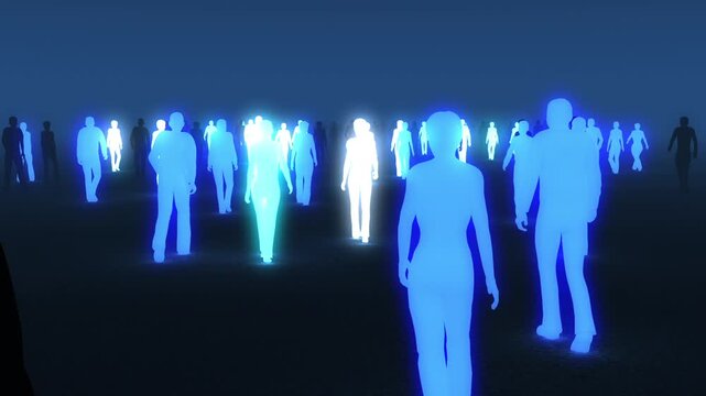 Visionary Leader Radiates Blue Energy Across Corporate Crowd
