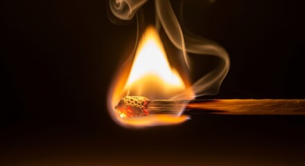 Matchstick Flame Sparks Smoke in Dark Background Photography