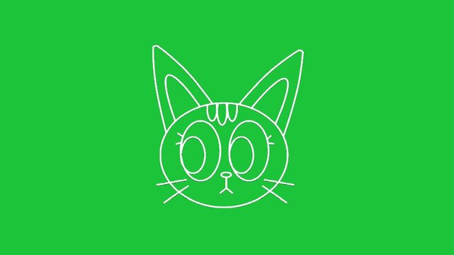 Cute cat face icon animation on green background minimal flat design pet animal symbol loop motion scene