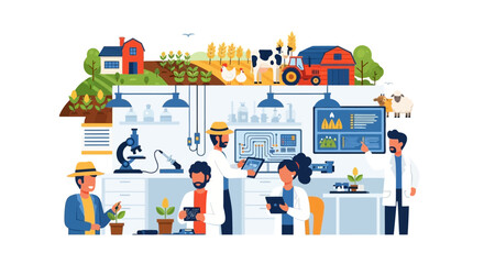 Fototapeta premium Digital Agriculture Research: Scientists Analyzing Crop Data in Lab for Sustainable Farming and Biotechnology Innovation.