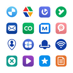 Collection of Sixteen Colorful Application Icons on White Background