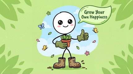 Obraz premium Hopeful Gardener Stickman Nature Growth Message