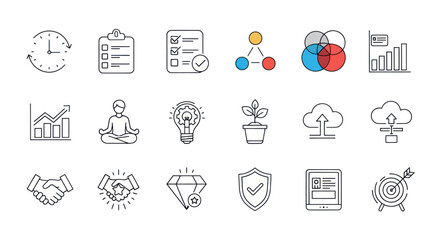 Fototapeta premium Business Icons Set: Strategy, Growth, Success, and Organization