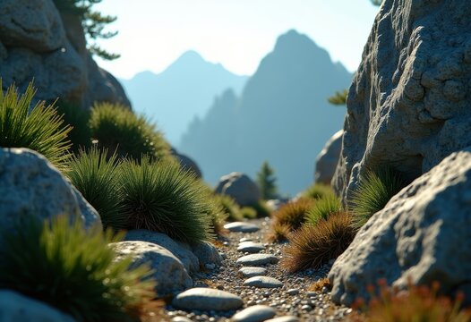 Majestic Pine Needle Clusters Against Rugged Mountain Summit in an Enchanting Wilderness