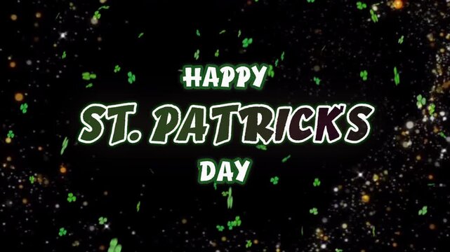 St. Patrick's Day celebration with shamrock text overlay on festive clover background