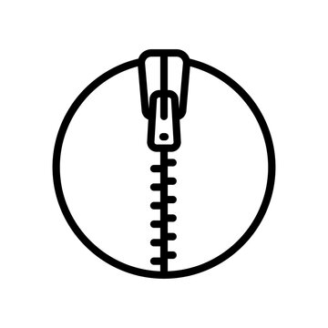 Zipper tool outline icon. Close zip lock tailor pictogram. Textile and fabric zippers fastener, sewing tools for clothes and bags. Vector illustration design on white background.