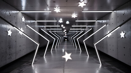 Futuristic corridor with star lights