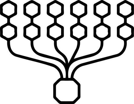 Hierarchical Tree Diagram Icon, Organizational Chart with Central Hub and Connected Nodes, Minimalist Data Mapping Line Art Vector