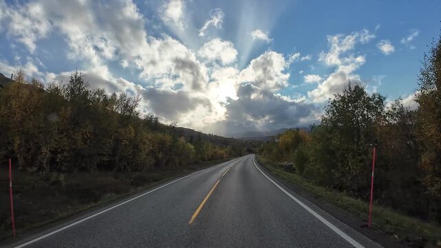 Scenic motorhome road trip driving through Alta, Norway