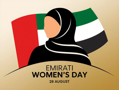 Emirati womens day celebration with flag and traditional attire illustration