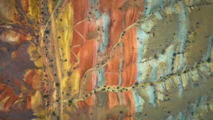 Aerial Nevada Colorful Striated Desert Landscape Near Lava Butte Top Down © Nicholas J. Klein