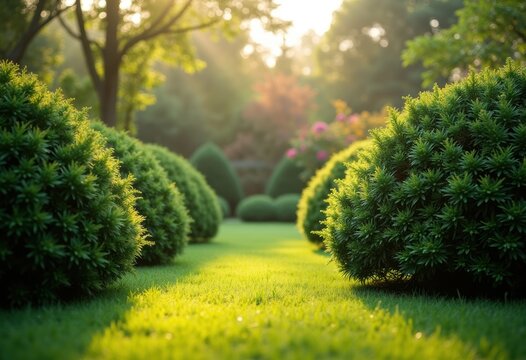 Lush Evergreen Rhododendron Shrubbery Clusters in a Spacious Backyard Setting