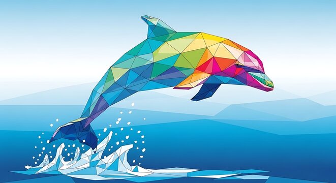 Colorful Dolphin Jumping Out of Water.