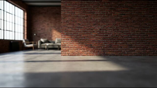 Timelapse sunlight moving across textured loft brick wall interior with dynamic shadows highlighting architectural details