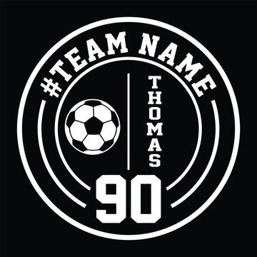 Customizable Soccer Team Badge Player Name and Number Sports Logo Vector Template